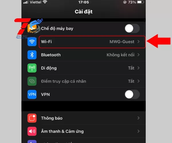 Mở ứng dụng Cài đặt