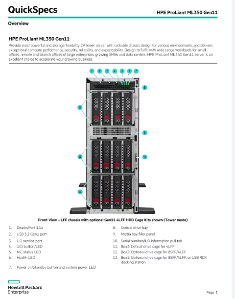 Máy chủ HPE ProLiant ML350 Gen11 8SFF ( P53565-421)