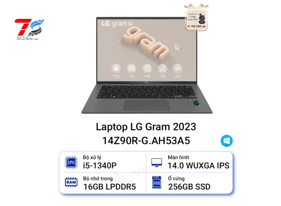 Laptop LG Gram 2023 14Z90R-G.AH53A5 (Core i5-1340P | 16GB | 256GB | 14 inch | Win 11 | Grey)