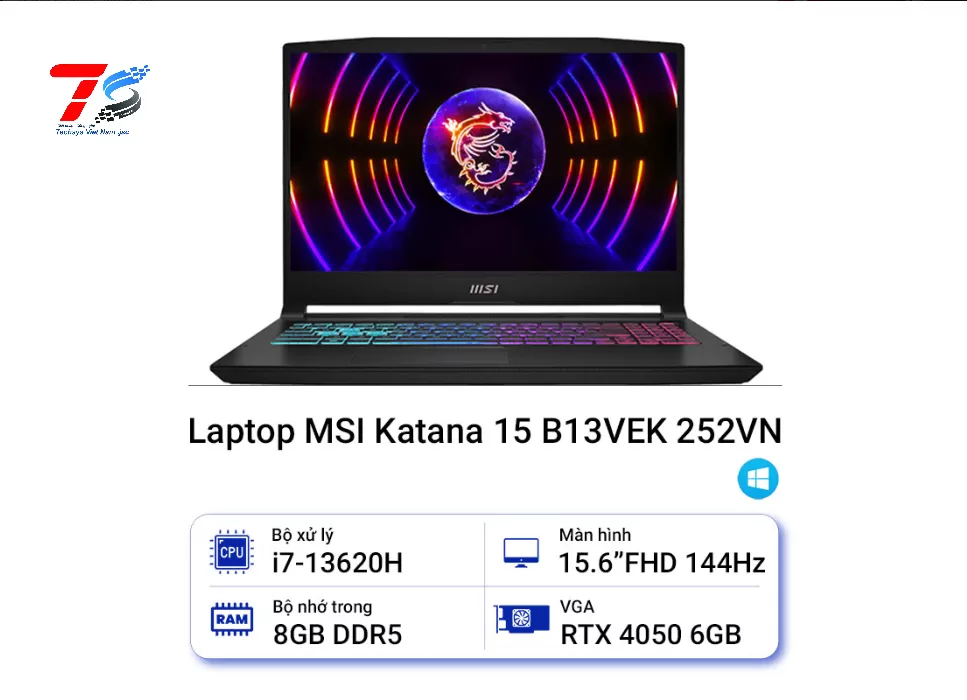 Laptop MSI Katana 15 B13VEK-252VN (Core i7-13620H | 8GB | 512GB | RTX 4050 6GB | 15.6 inch FHD | W11H | Đen)